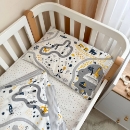 Set lenjerie de schimb pentru patut bebe 3 piese Little Explorer gri (4)